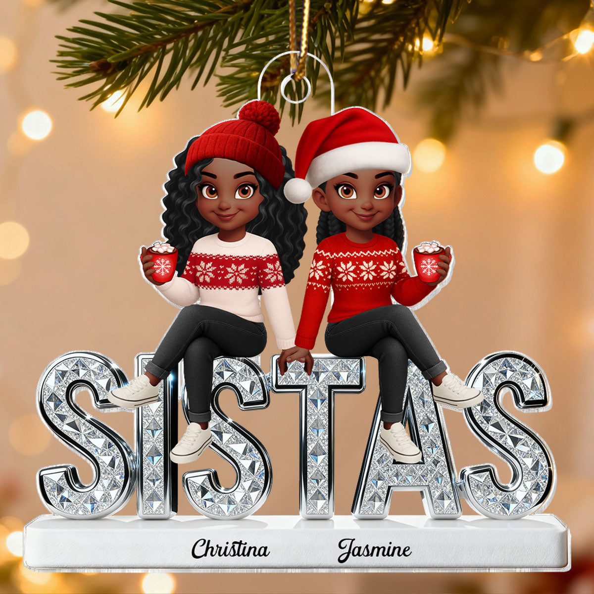 3D Shining Effect Sistas - Personalized Acrylic Ornament - Christmas Gift For Sisters