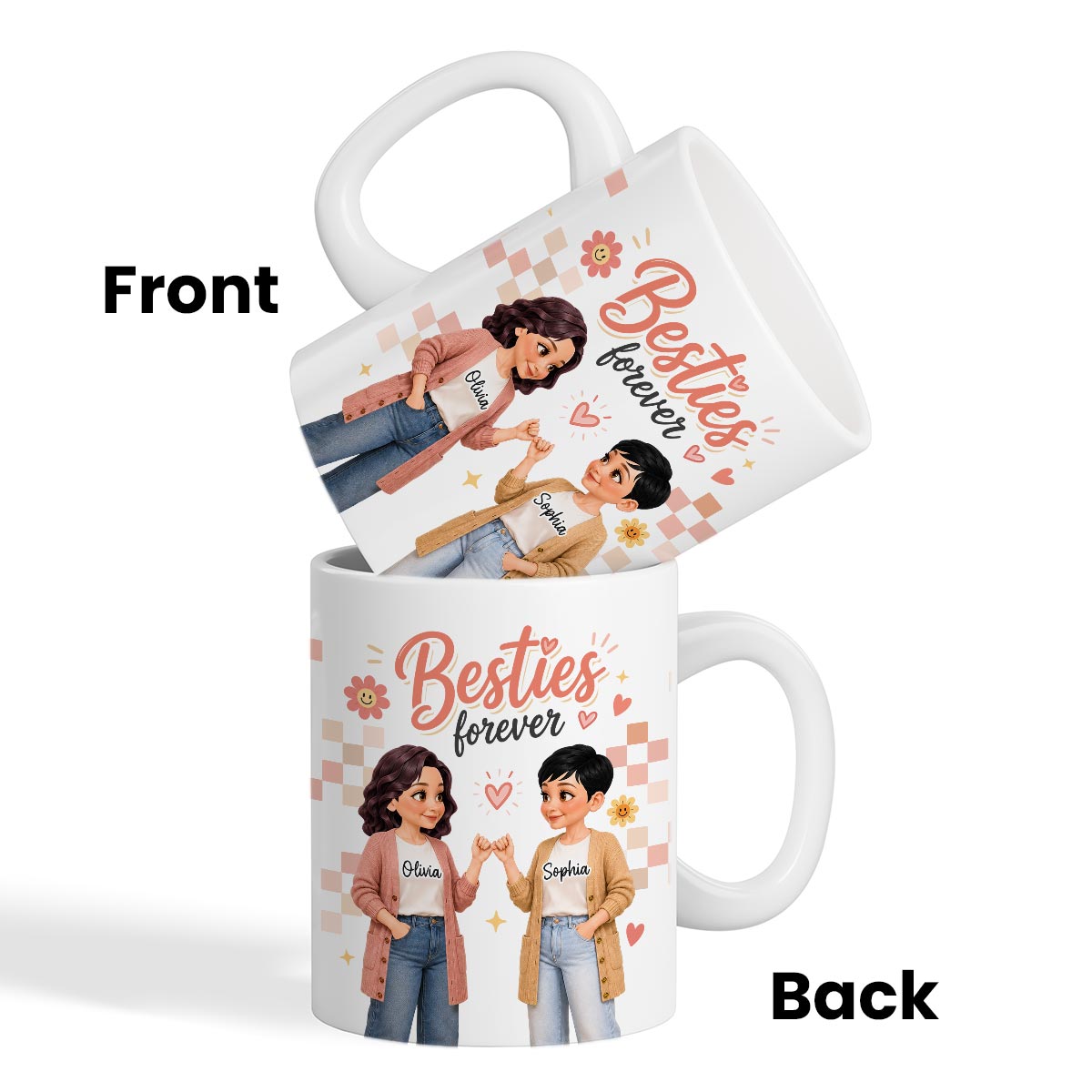 Pretty Besties Besties Forever - Personalized Mug - Birthday Gift, Friendship Gift for Best Friends
