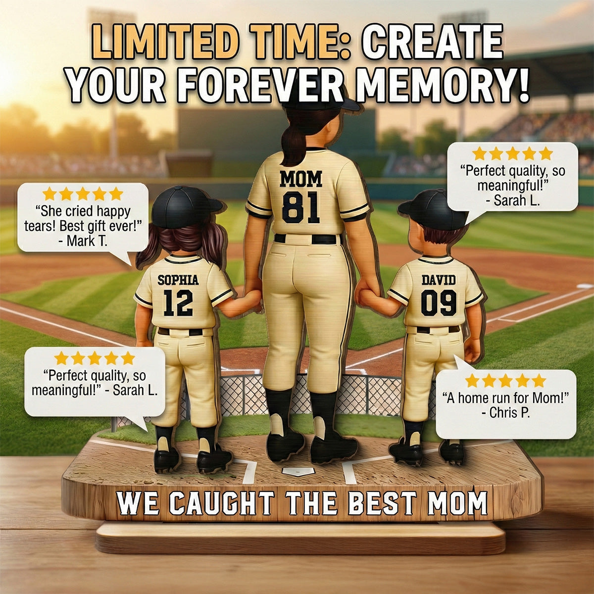 Mommy's Baseball Dream Team - Personalized 2-Layered Wooden Plaque - Mother's Day Gift For Baseball Mom