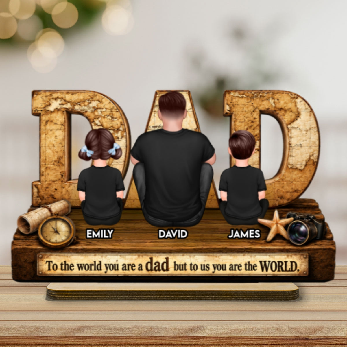 World Best Dad 2D Flat - Personalized Wooden Plaque -  Gift for Dad, Husband