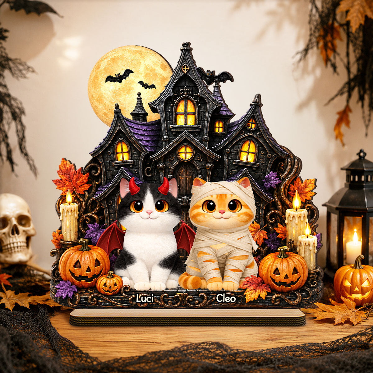 Trending Halloween Cats - Personalized 2-Layer Wooden Plaque - Halloween Gift For Cat Lovers