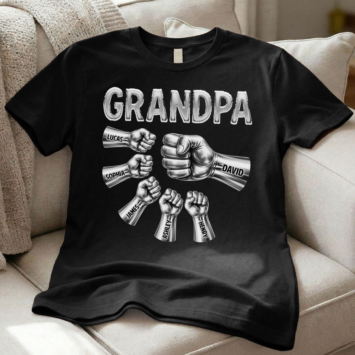 Grandpa Dad Strong Fist Bump - Personalized Shirt - Father's Day Gift For Grandpa