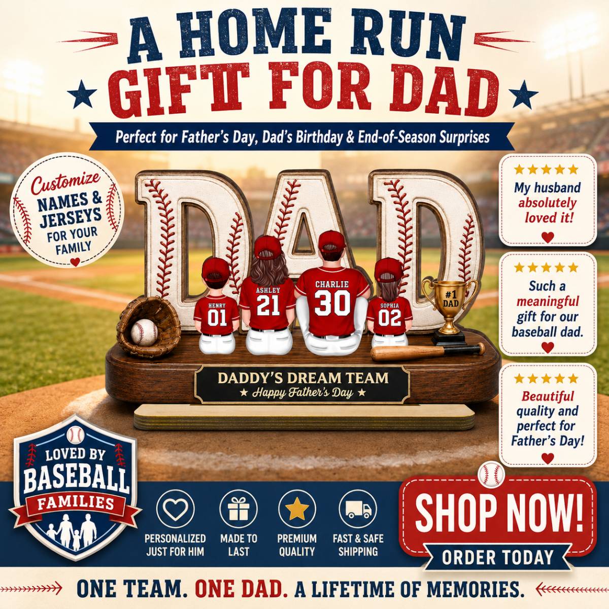 Baseball Daddy's Dream Team - Personalized 2-Layered Wooden Plaque - Unique Trending  Gift For Dad, Husband, Baseball Fans