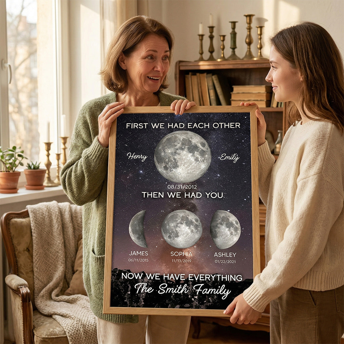 Family Forever Love We Have Everything Custom Birth Moon Phase - Personalized Poster - Gift For Mom, Dad