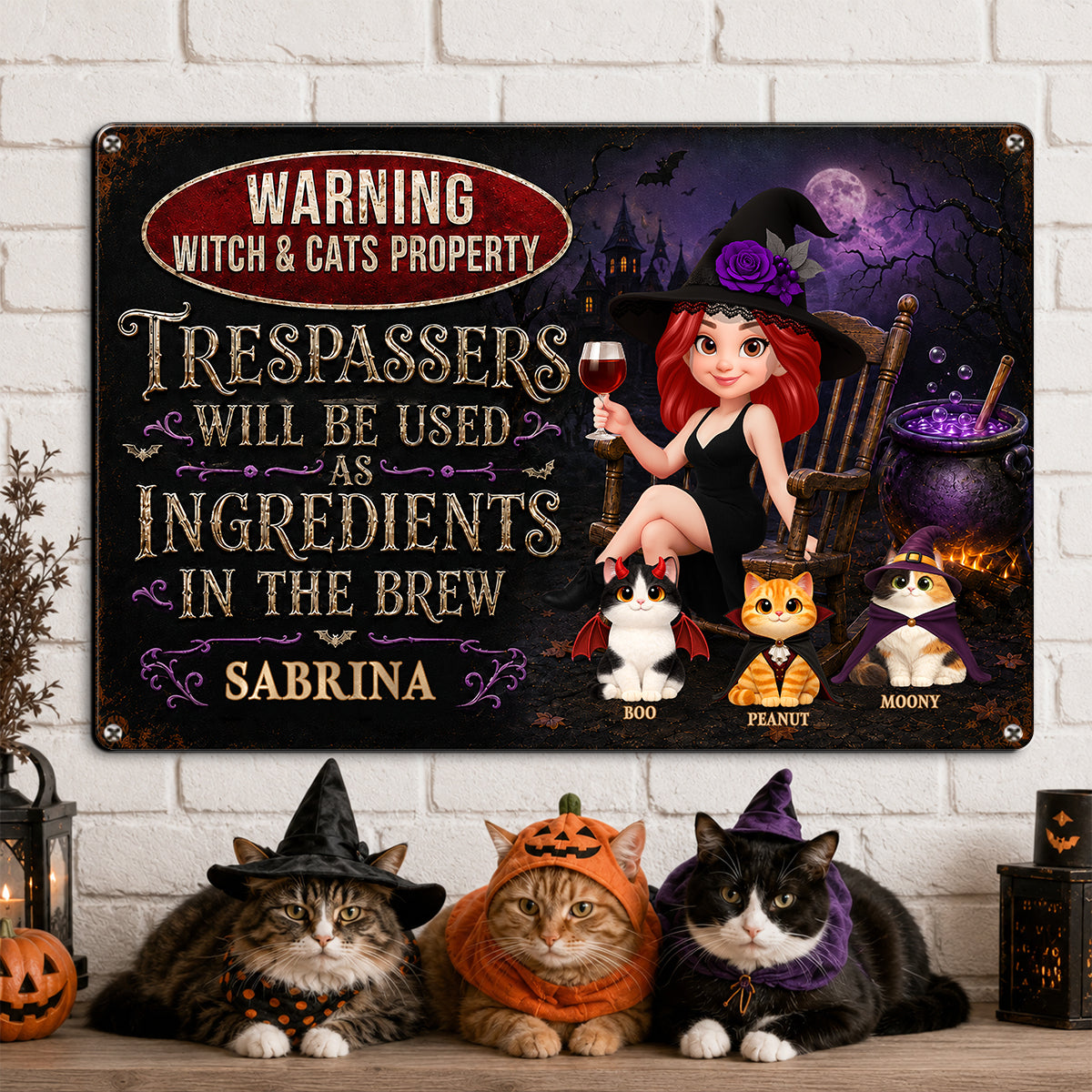Trespassers Will Be Used As Ingredients In The Brew - Personalized Metal Sign - Halloween Decor Gift