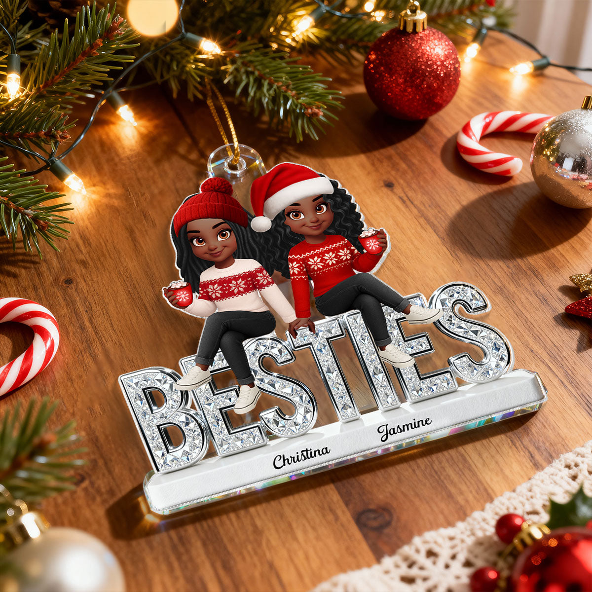 Beautiful Besties Forever Together Christmas - Personalized Acrylic Ornament - Gift For Best Friends