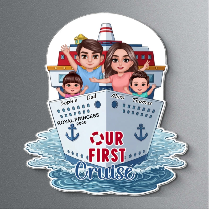 Our First Cruise Happy Family - Personalized Cruise Ship Door Magnet - First Time Cruise Trip Keepsake