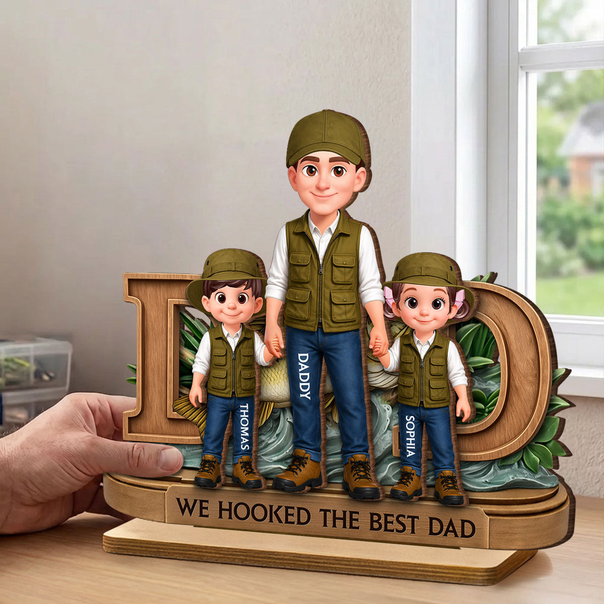 We Hooked The Best Dad Fishing - Personalized 2-Layered Wooden Plaque - Heartfelt Gift For Fishing Dad, Gift For Husband
