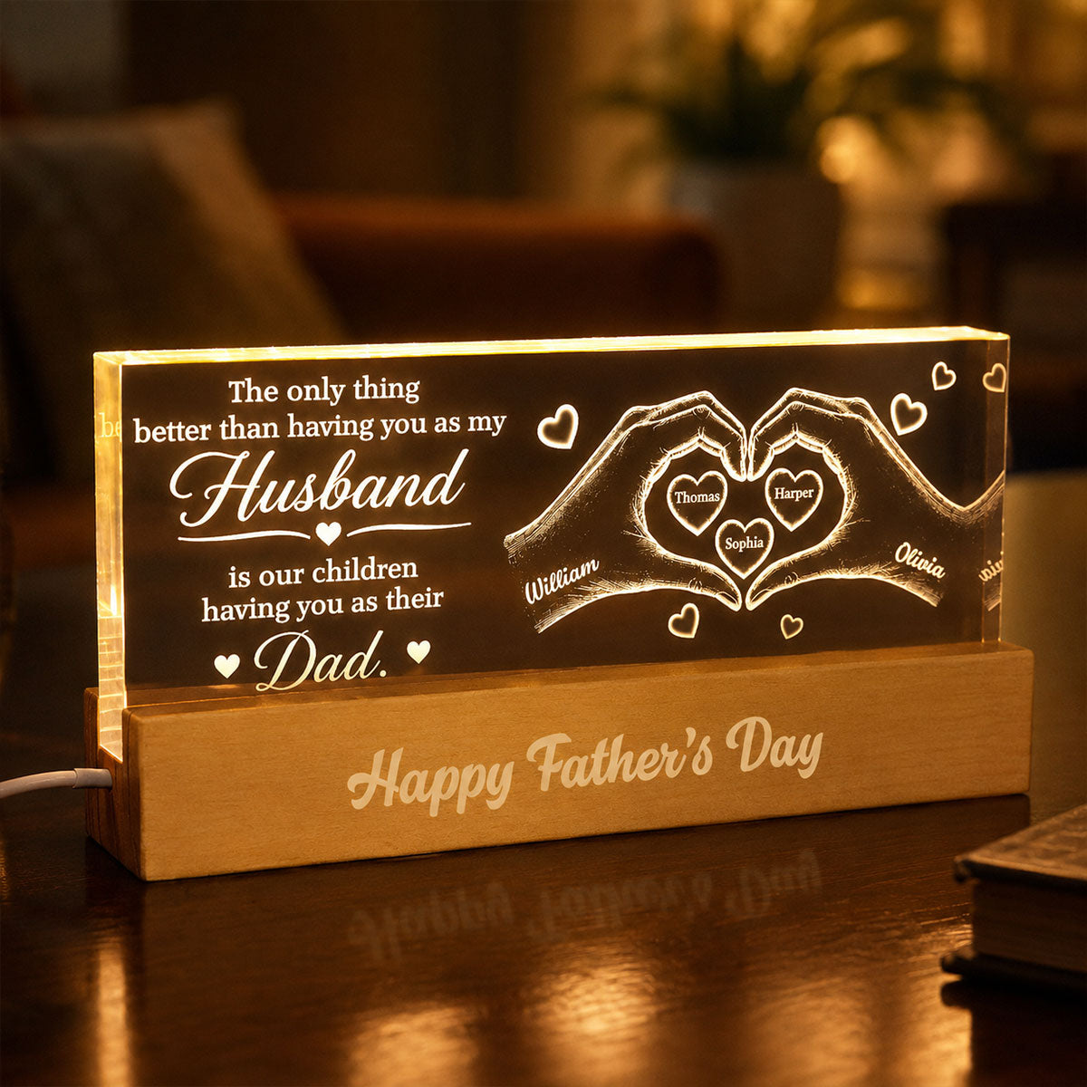 The Only Thing Having You As My Husband Hearts in Hands - Personalized Acrylic Block LED Night Light - Father's Day Gift For Husband