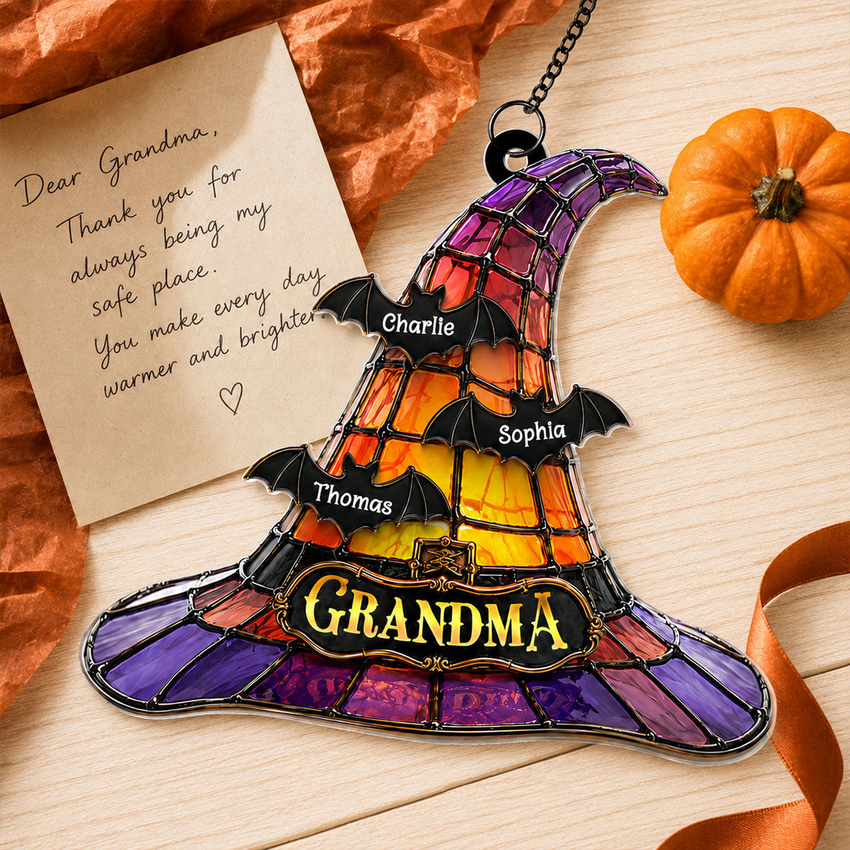 Grandma Witch Hat - Personalized Acrylic Suncatcher - Halloween Decor for Grandma