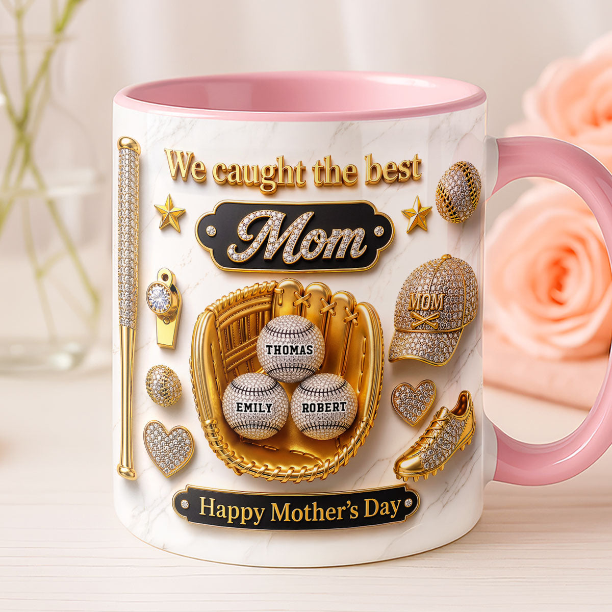 3D Effect Baseball We Caught The Best Mom - Personalized Mug - Mother's Day Gift For Mom, Wife