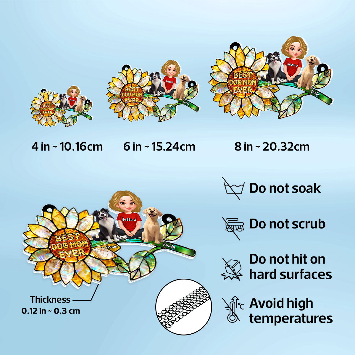 Sunflower Dog Mom and Dogs Sitting - Personalized Window Hanging Suncatcher - Mother's Day Gift for Mom, Wife