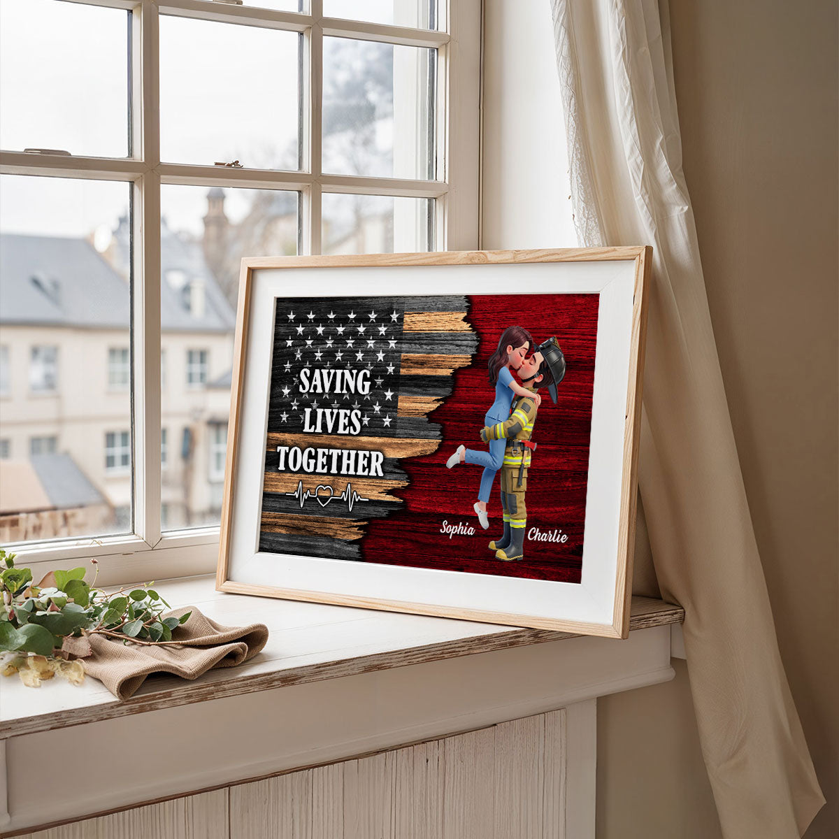 Proud Hero Couple Half Nation Flag - Personalized Poster - Valentine's Day Gift For Couple, For Him, For Her, Nurse, Police, Firefighter, Army
