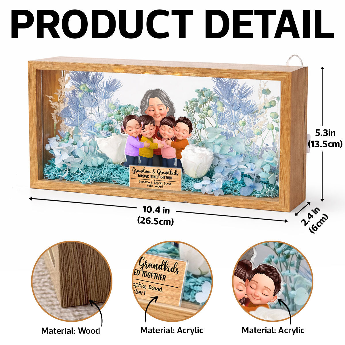 Grandma And Grandkids Forever Linked Together - Personalized DIY Flower Shadow Box LED Night Light - Gift For Grandma