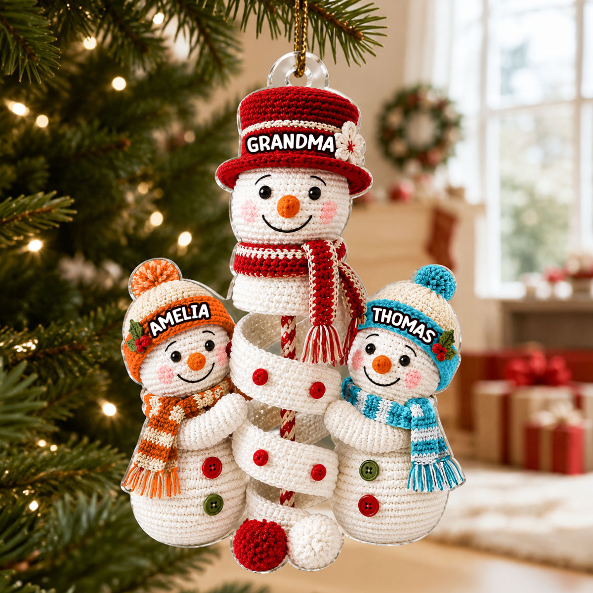 Cute Snowman Grandma & Grandkids - Personalized Acrylic Ornament - Christmas Gift for Grandma, Granddaughter, Grandson