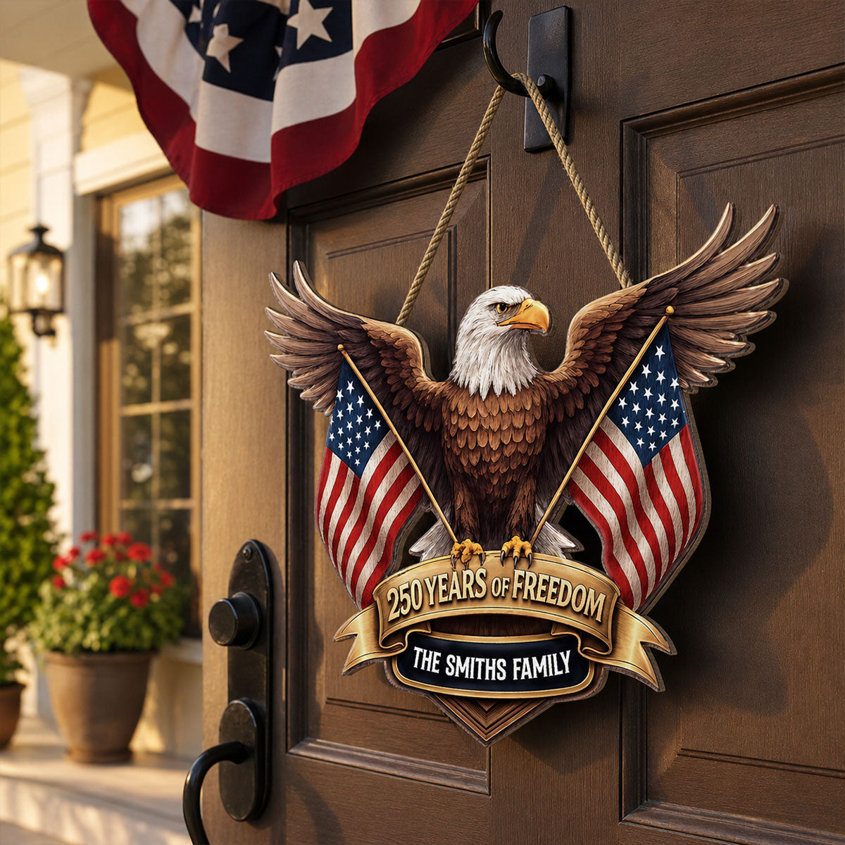 250 Years Of Freedom Bald Eagle Nation Flag 2D Printed - Personalized Door Hanger - United States 250th Anniversary USA Patriotic Home Decor