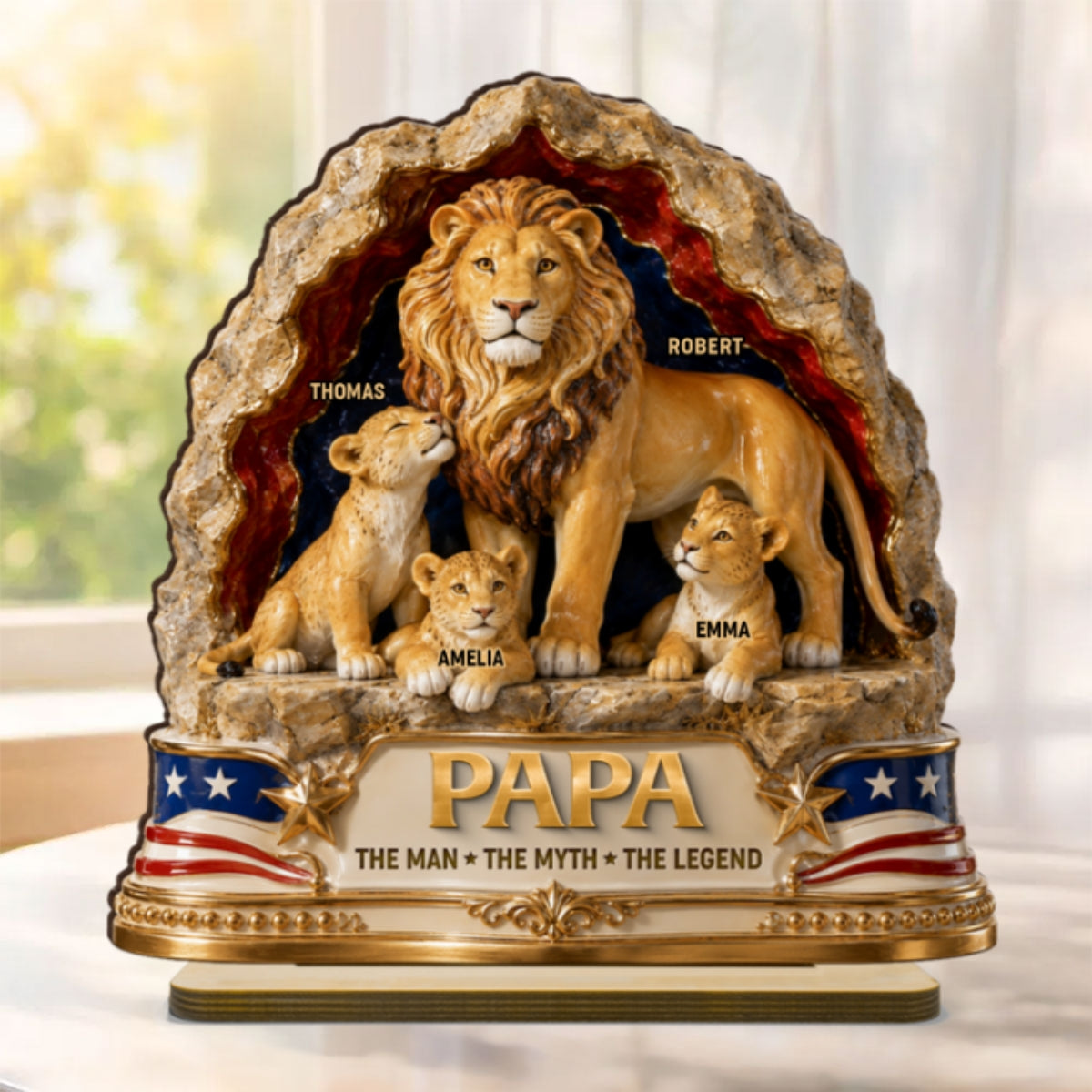 Lion Dad the Legend - Personalized 2-Layered Wooden Plaque -  Gift for Dad, Husband