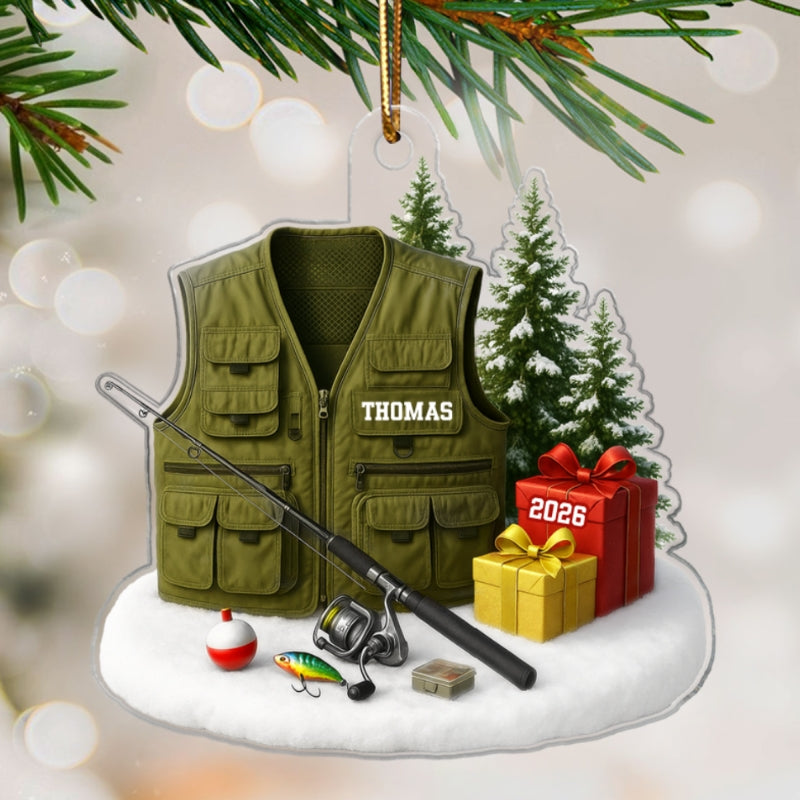 3D Effect Fisherman Things - Personalized Acrylic Ornament - Christmas Gift For Fishing Lovers
