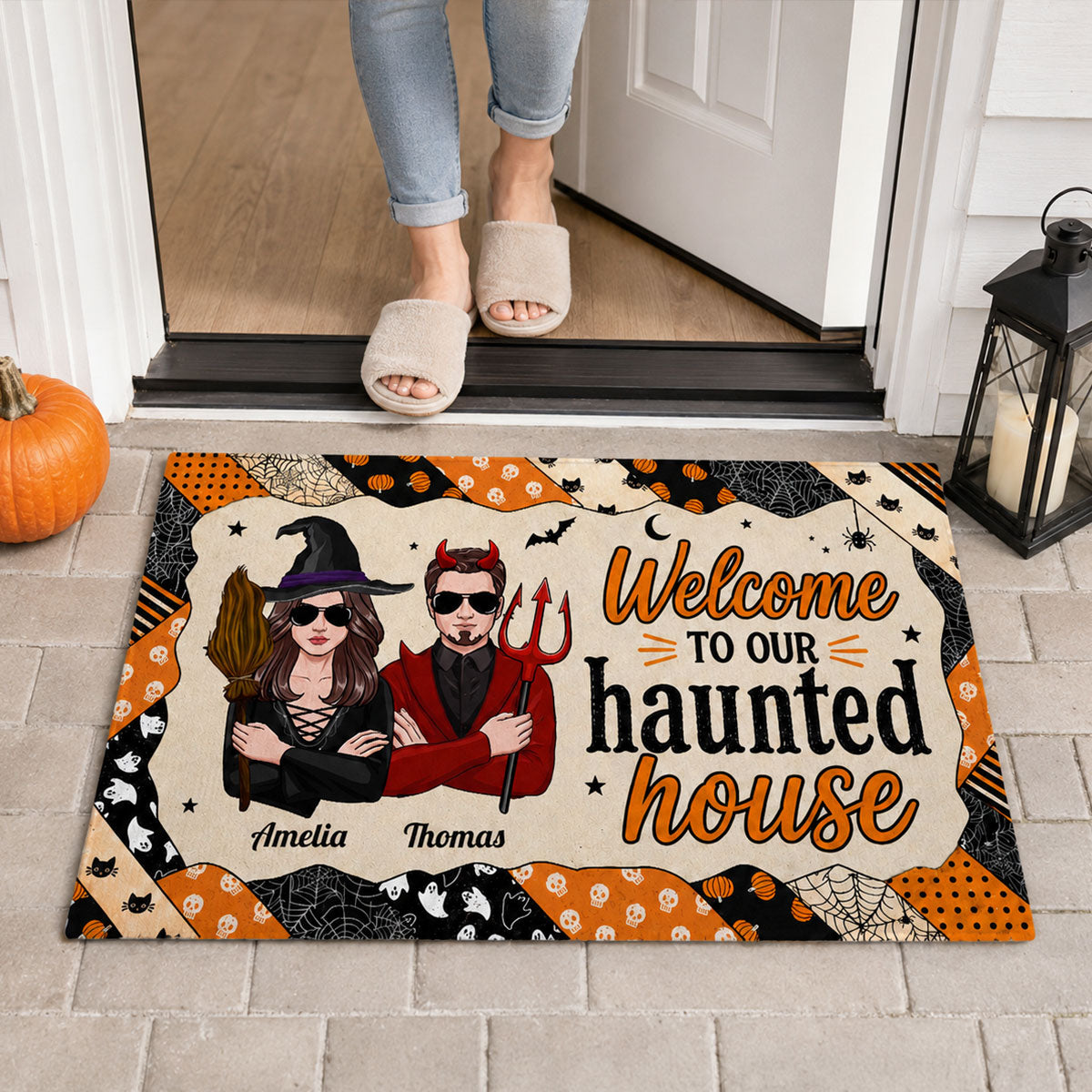 Welcome to Our Haunted House - Personalized Doormat - Halloween Decor for Couples