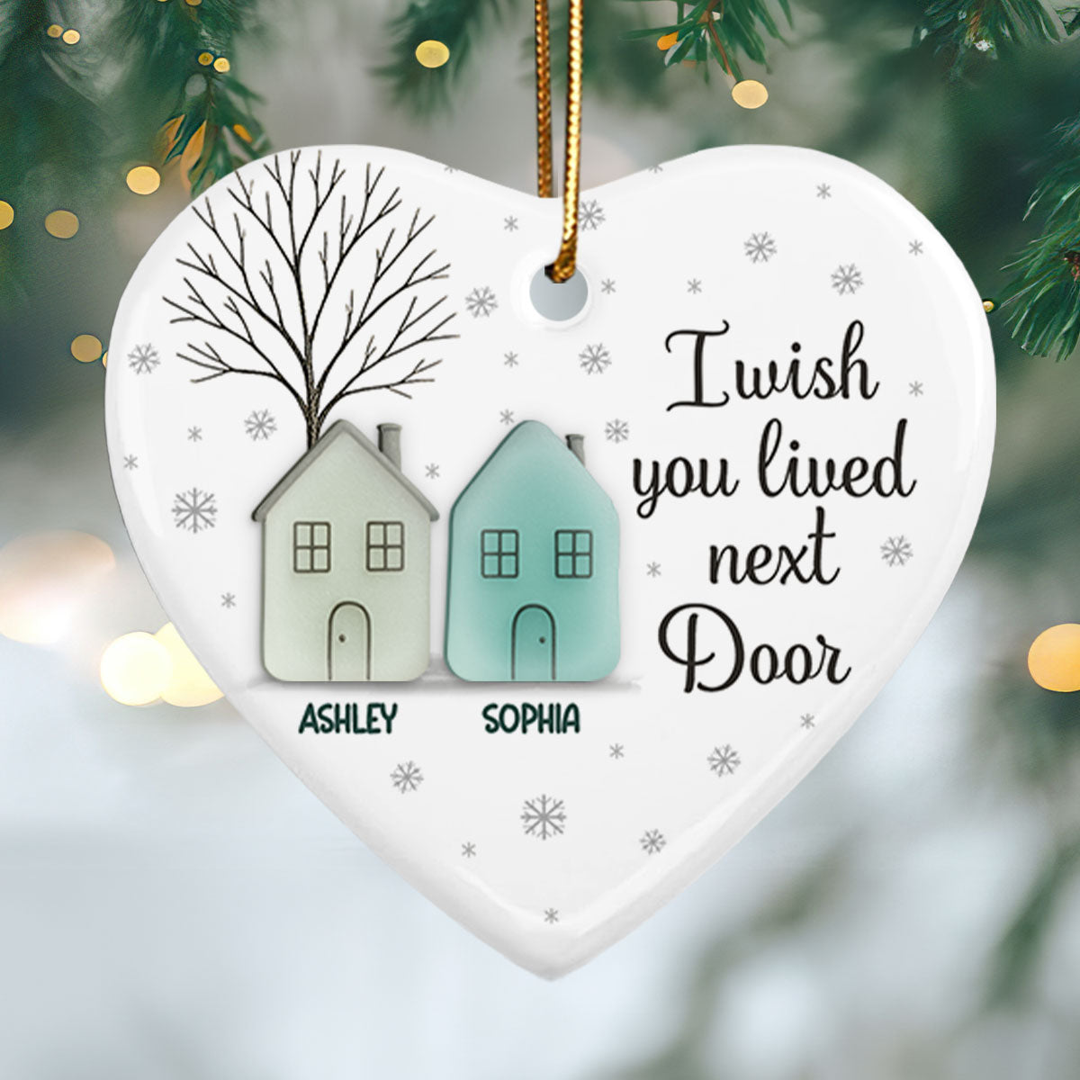 3D Sea Glass Effect Christmas Long Distance Besties I Wish You Lived Next Door - Personalized Ceramic Ornament With Acrylic Pieces