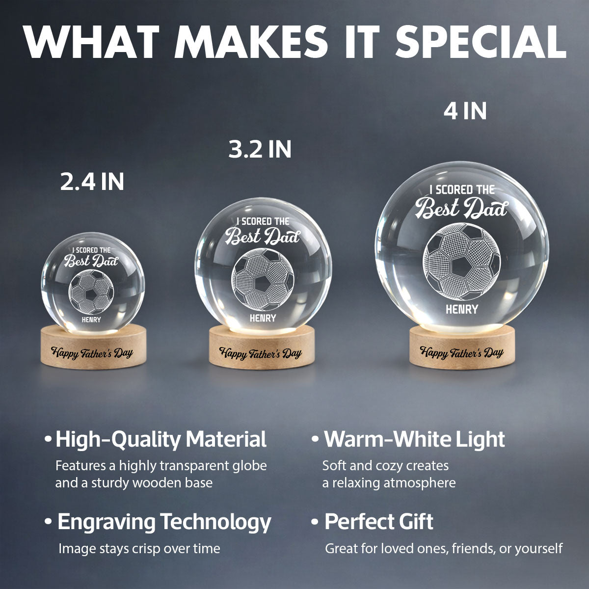 Soccer We Scored The Best Dad Illusion - Personalized Crystal Ball LED Night Light -  Gift For Dad