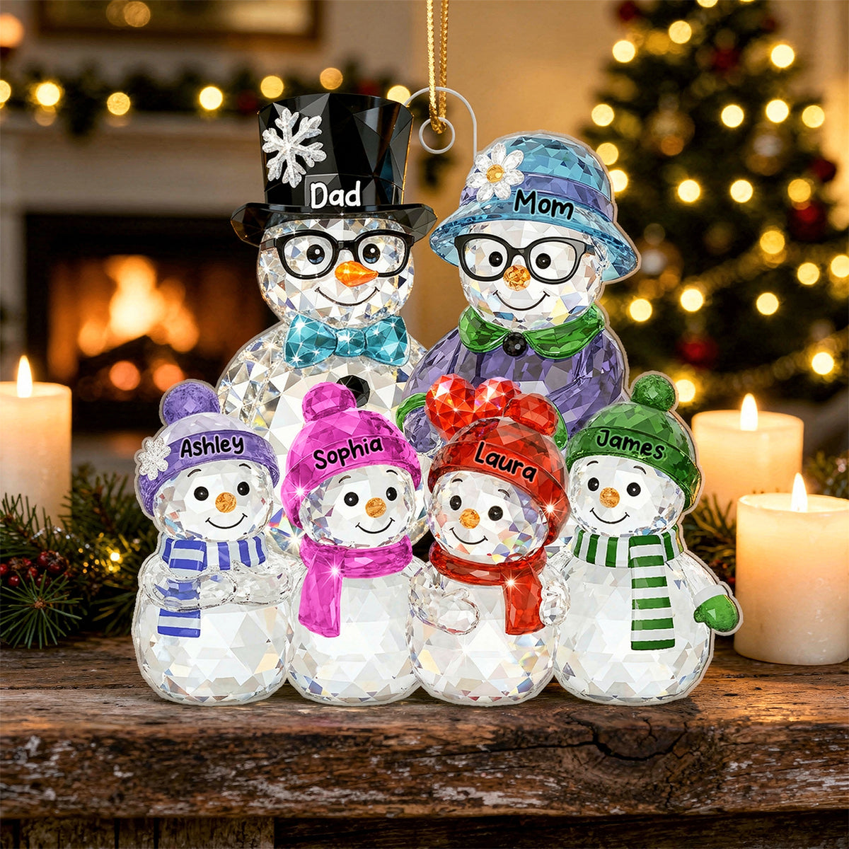 Dad Mom And Kids Pattern Crystal - Personalized Acrylic Ornament - Heartwarming Christmas Gift For Family