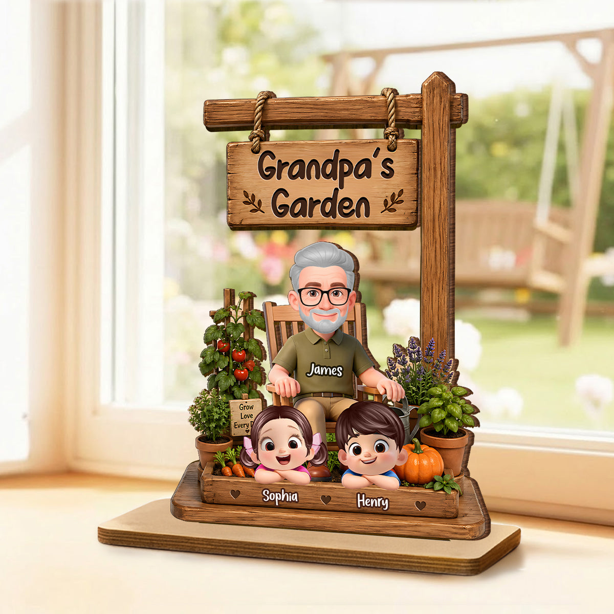 Grandpa's Garden - Personalized 2-Layered Wooden Plaque -  Gift for Dad, Husband