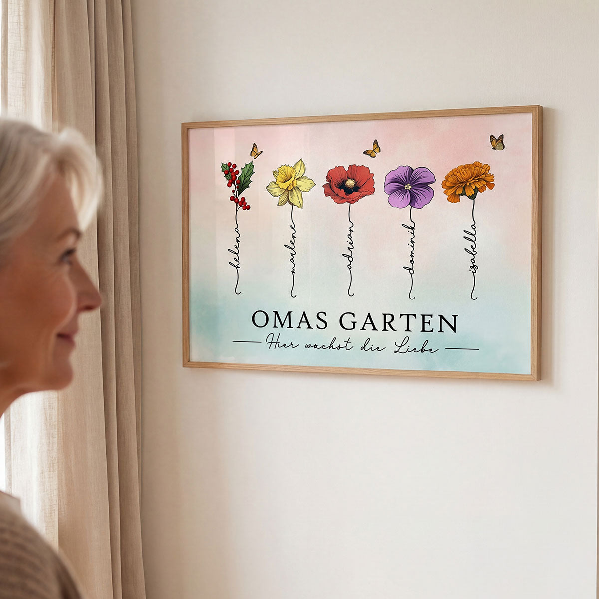 Omas Garten mit Geburtsblumen – Personalisiertes Poster – Muttertagsgeschenk für Oma