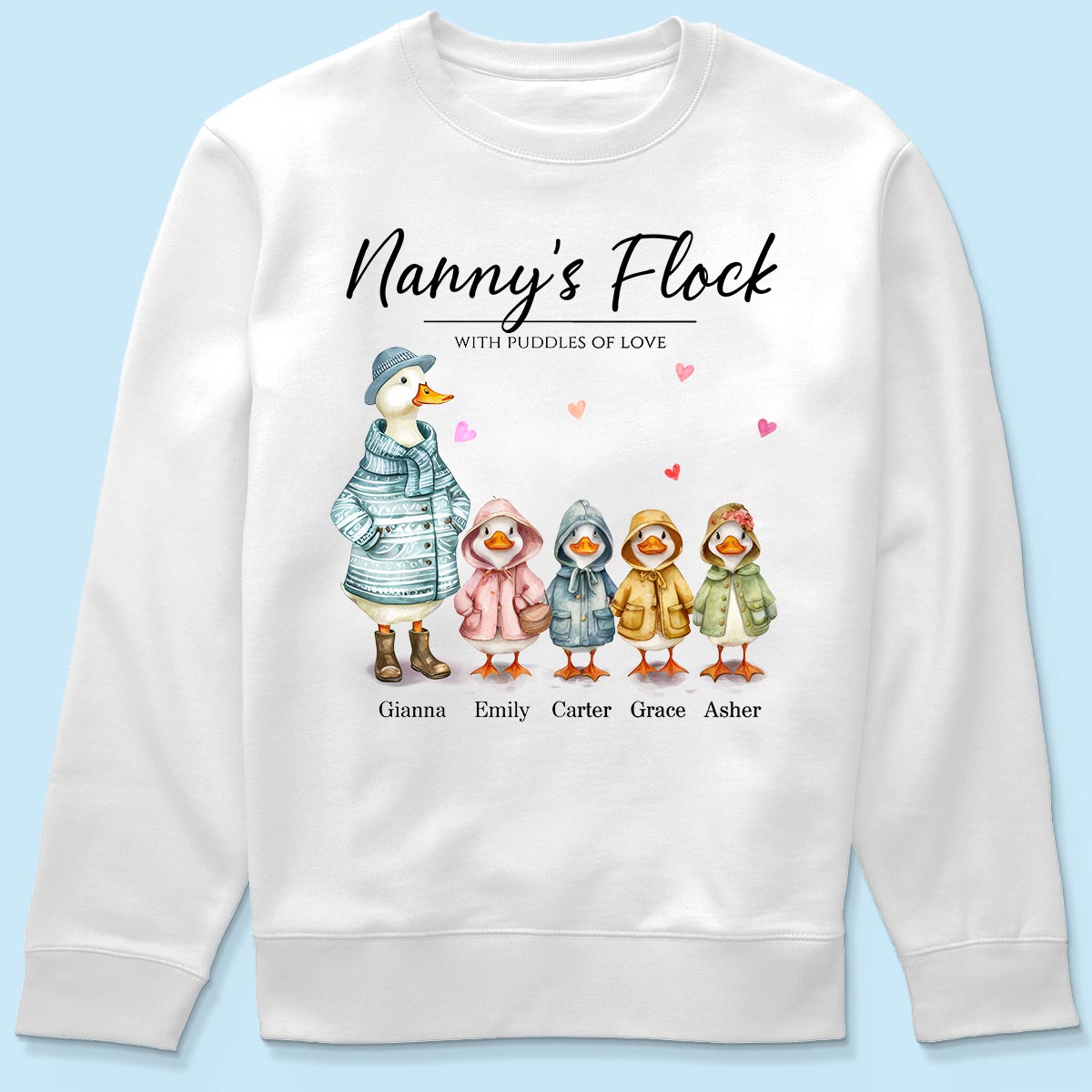 Nanny's Flock Gift For Grandma Nana Grammy Cute Watercolor Ducks Personalised Shirt, Mother's Day Gift