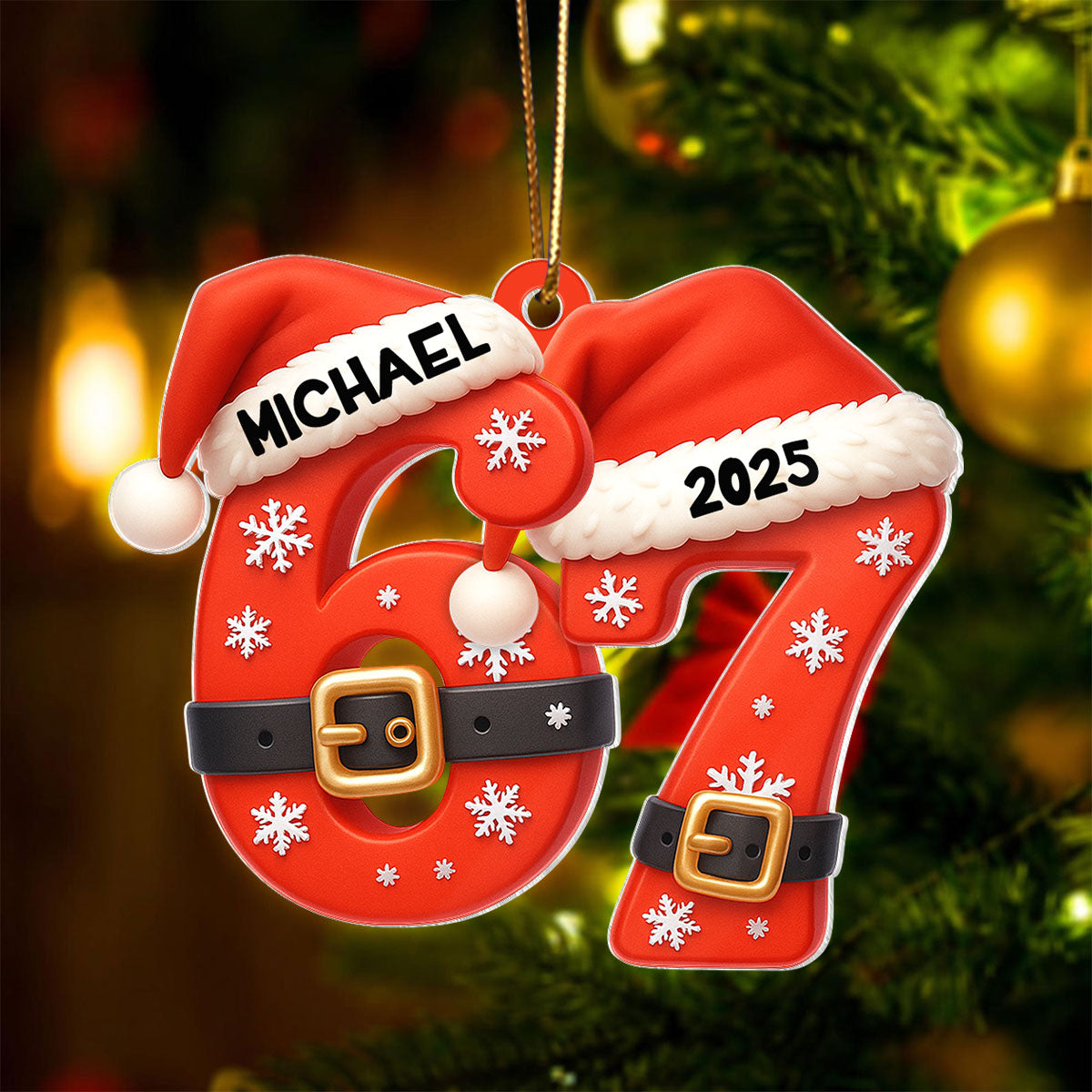 Custom Six Seven Santa Pattern - Personalized Acrylic Ornament - Teen Slang Funny Tree Decor, Funny Teen Grandkid Gift