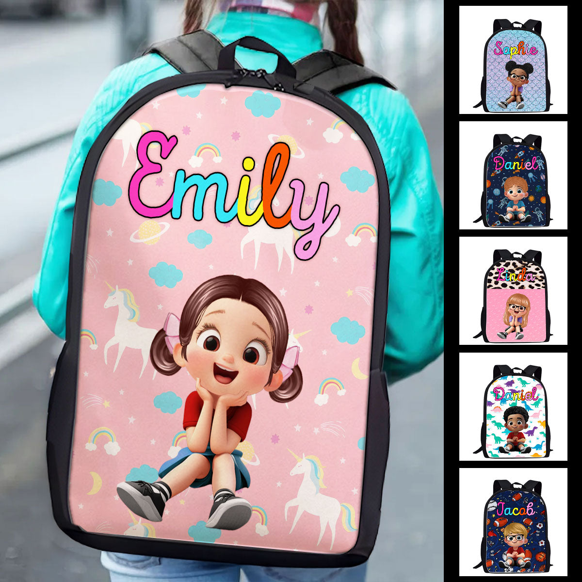 Unicorn, Mermaid, Dinosaur, Space Theme Personalized Backpack for Girls Boys, Back to School Backpack