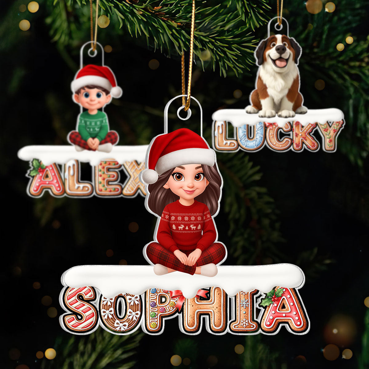 3D Effect Gingerbread Family Member Name - Personalized Acrylic Ornament - Gift For Family