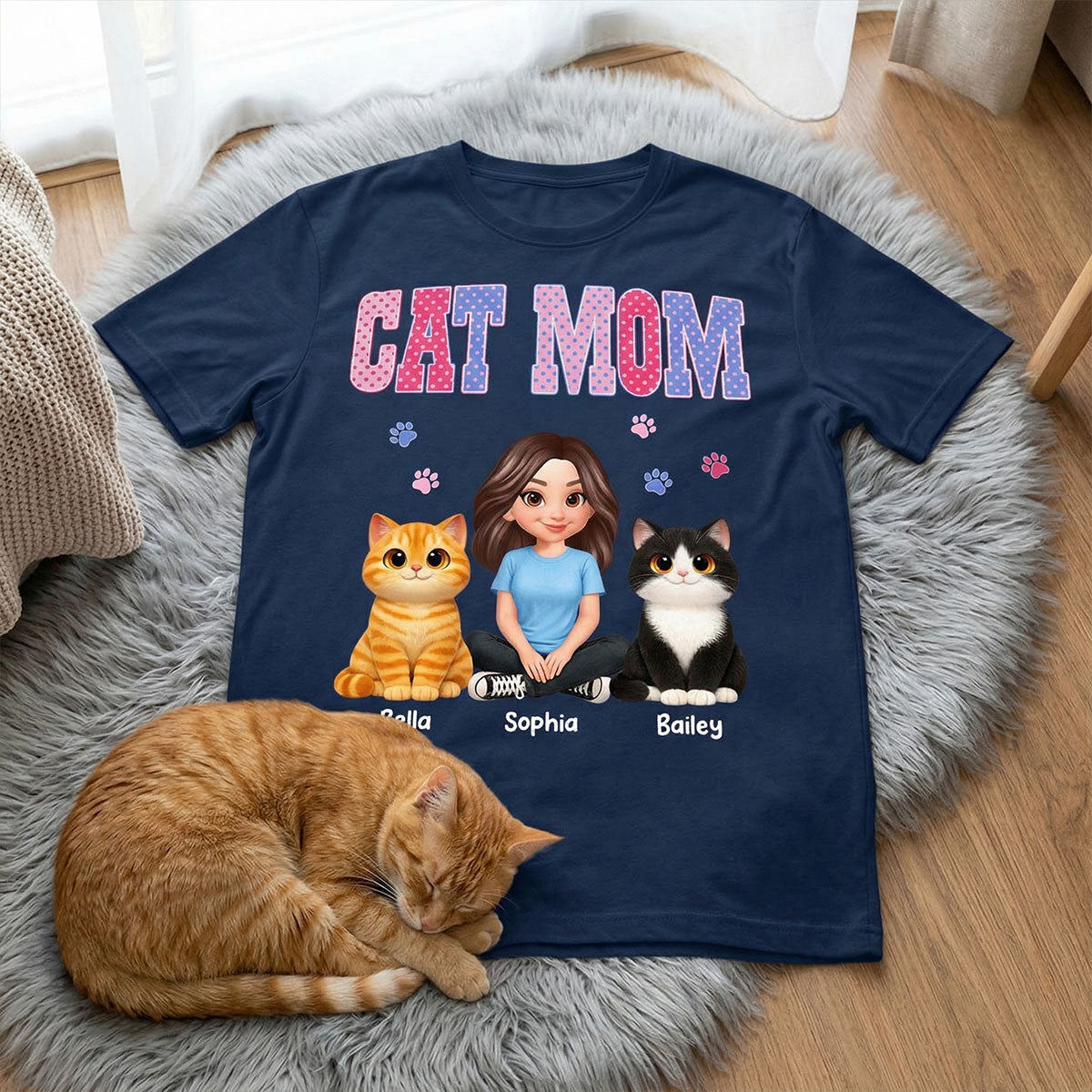 Trending 2026 Polka Dot Pattern Spring Summer Vibe Cat Mom - Personalized Shirt - Mother's Day Gift For Cat Mom
