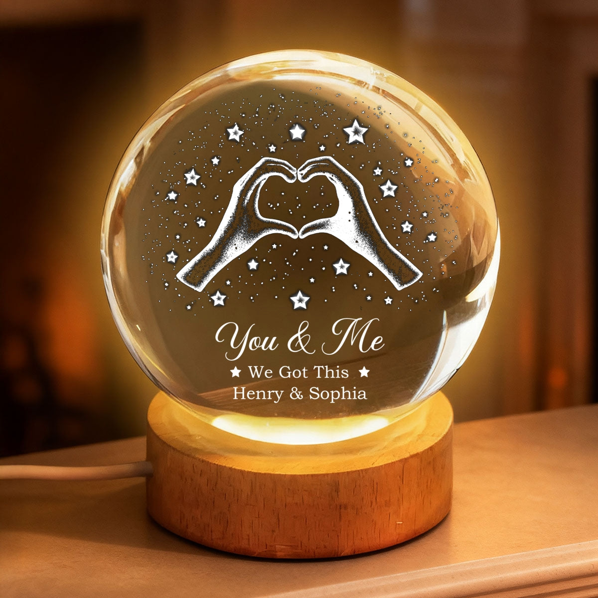 Couple You & Me We Got This - Personalized Crystal Ball LED Night Light - Sentimental Gift for Her, for Him, Couple Keepsake