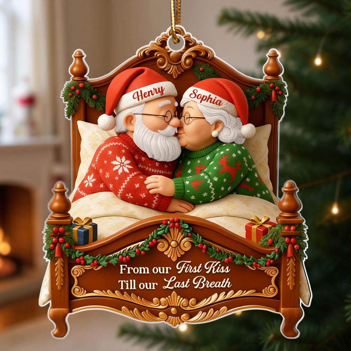 Old Couple Kissing from Our 1st Kiss till Our Last Breath - Personalized Acrylic Ornament - Christmas Gift for him, Gift for her