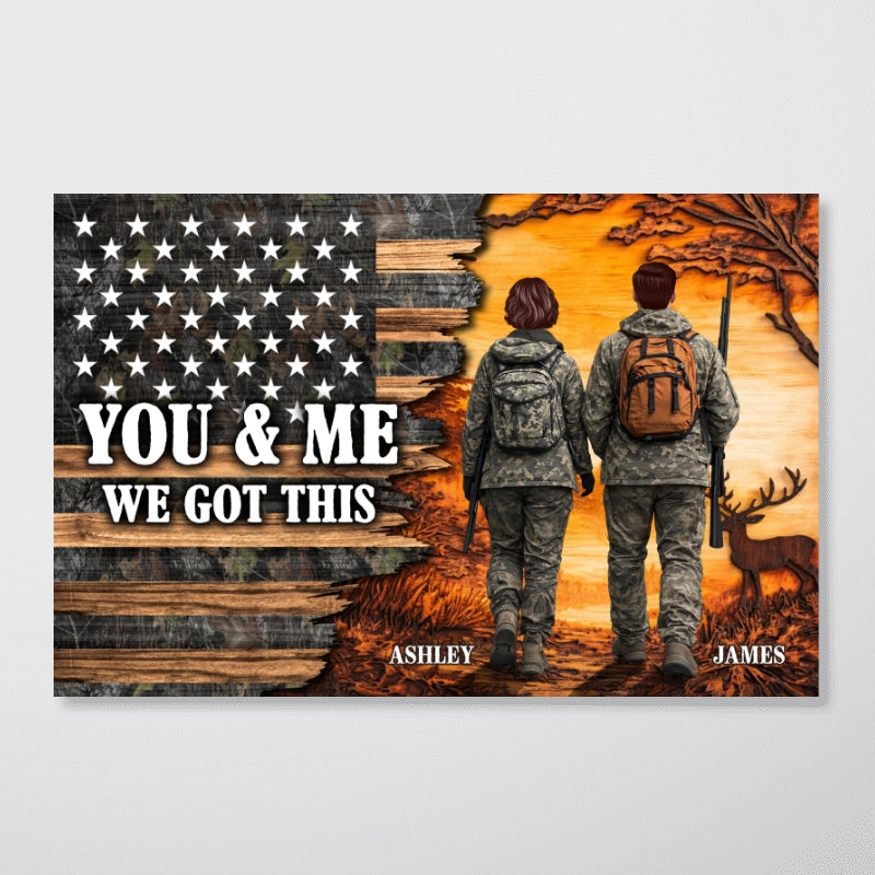 Eternal Love Back View Hunting Couple Half Nation Flag - Personalized Poster - Gift For Hunting Couple, Hunters, Gift For Him, For Her