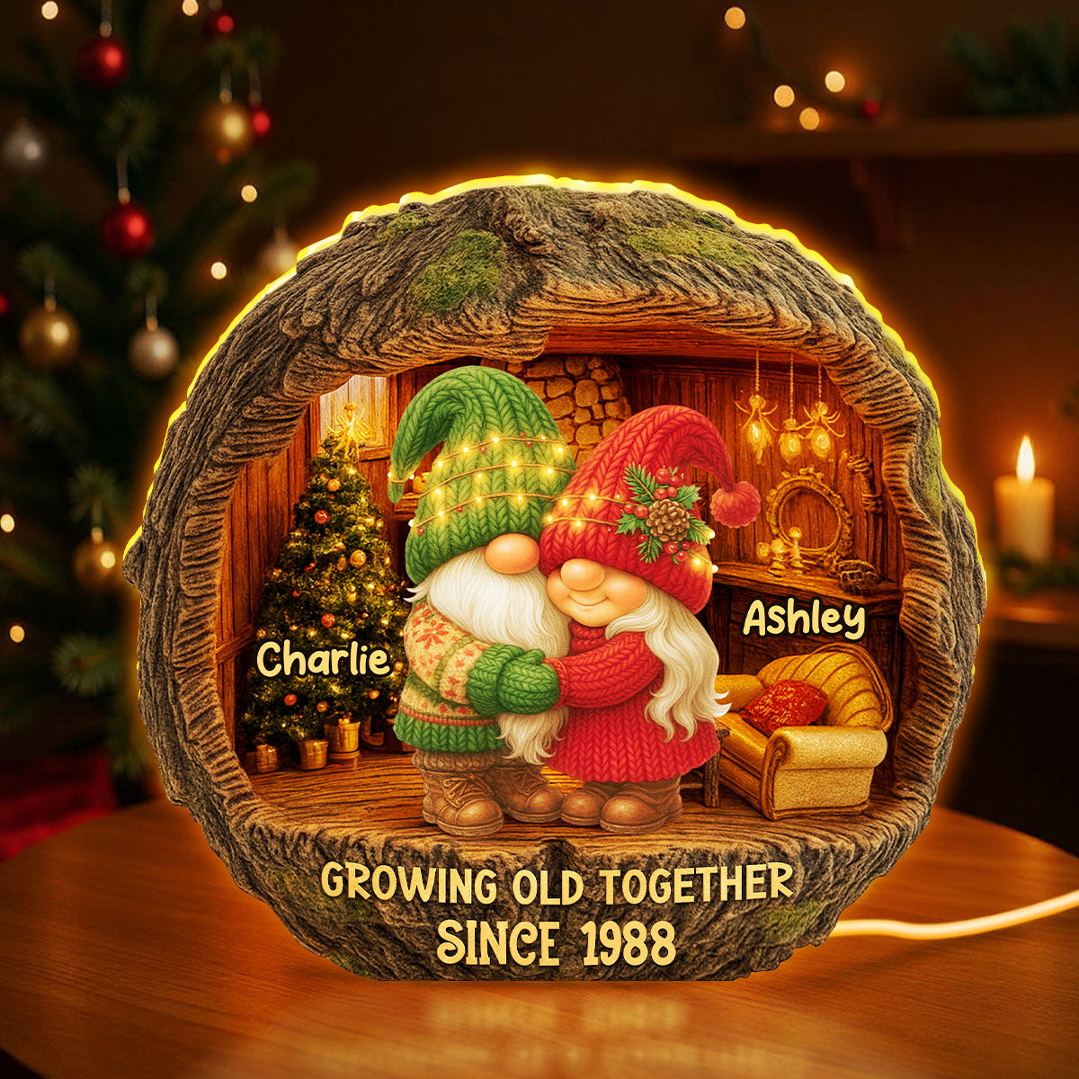 Gnome Couple Cozy Vibe - Personalized Light Box - Gift for Couple, for Her, for Him
