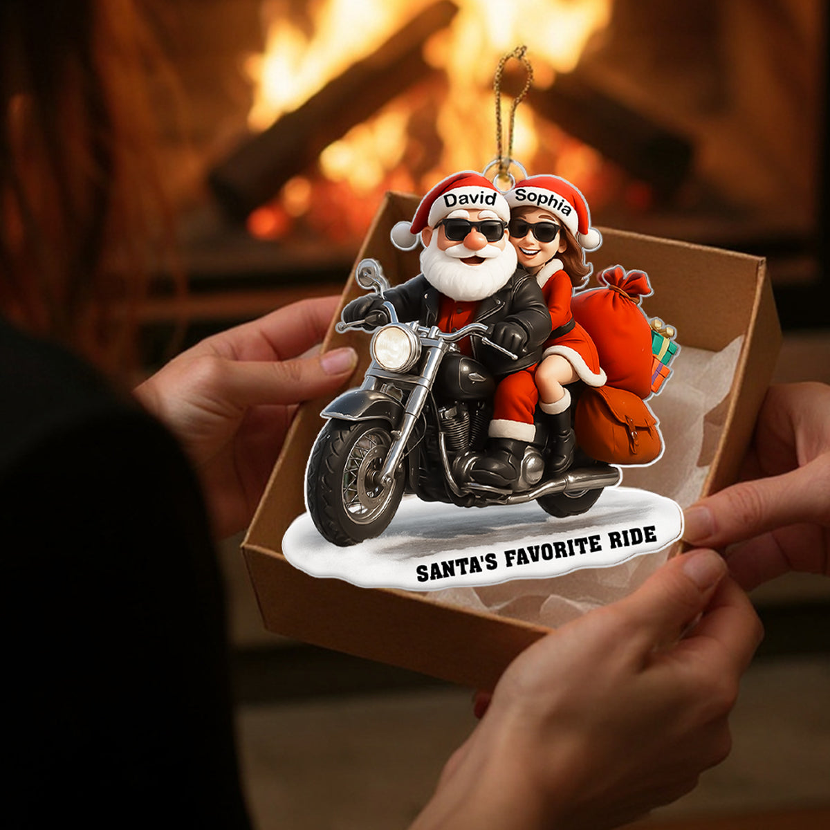 Bikers Santa Couple Riding Partners for Life - Personalized Acrylic Ornament - Gift for Him, Gift for Her