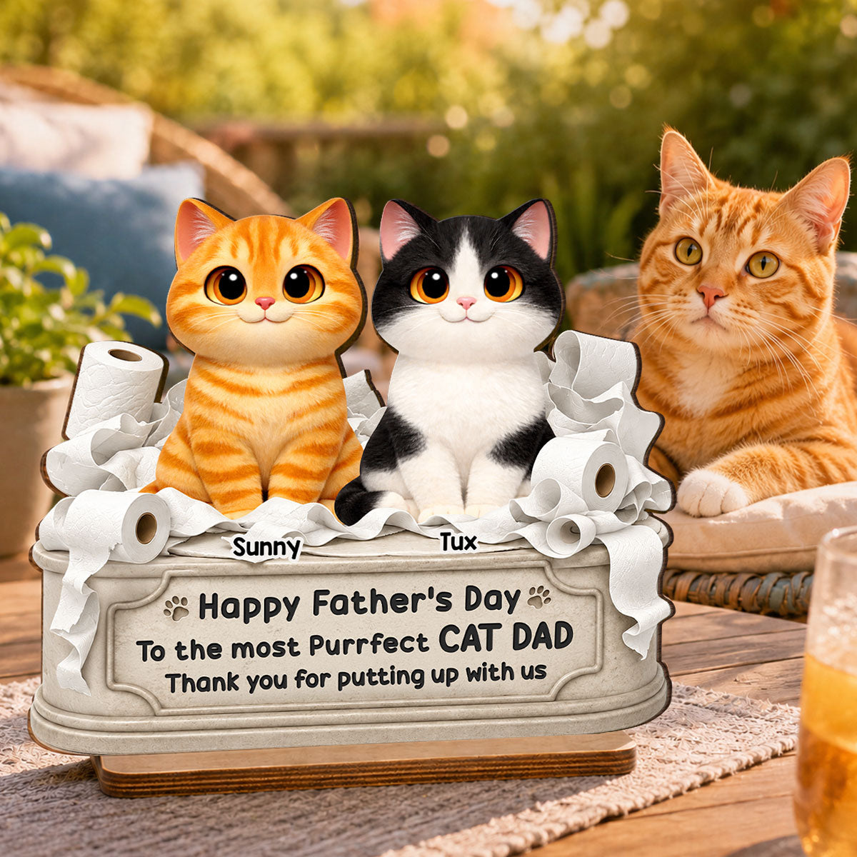Toilet Papers Cute Fluffy Cats Happy  Thanks For Putting Up With Us - Personalized 2-Layered Wooden Plaque - Funny  Gift For Cat Dad, Cat Lovers