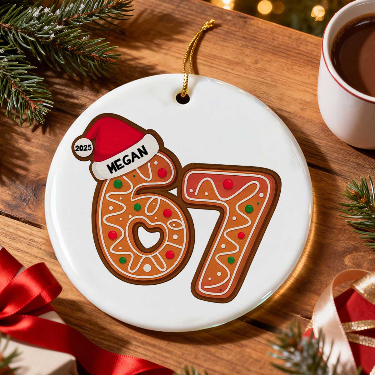Custom Six Seven - Personalized Ceramic Ornament - Teen Slang Funny Tree Decor, Funny Teen Grandkid Gift