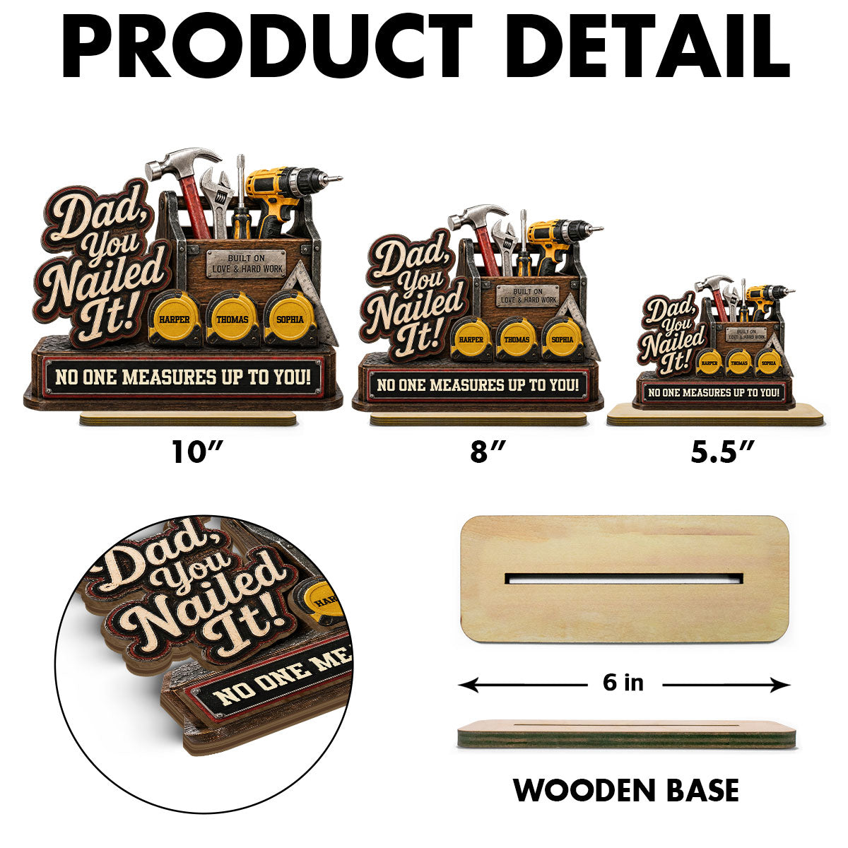 Dad You Nailed It Custom Name 2D Flat - Personalized 2-Layered Wooden Plaque -  Gift For Dad