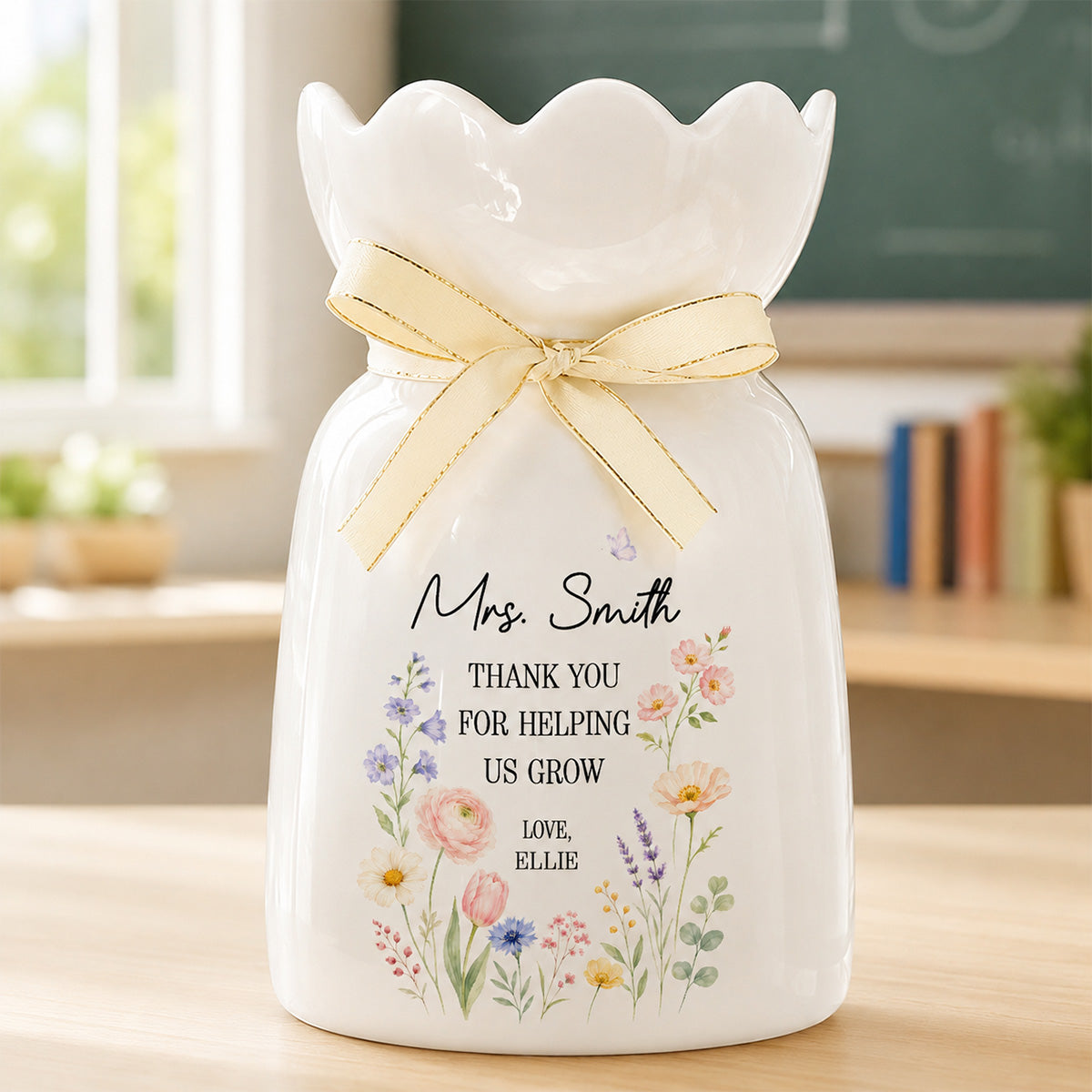 Thank You For Helping Us Grow - Personalized Ceramic Flower Vase - Teacher Appreciation Gift