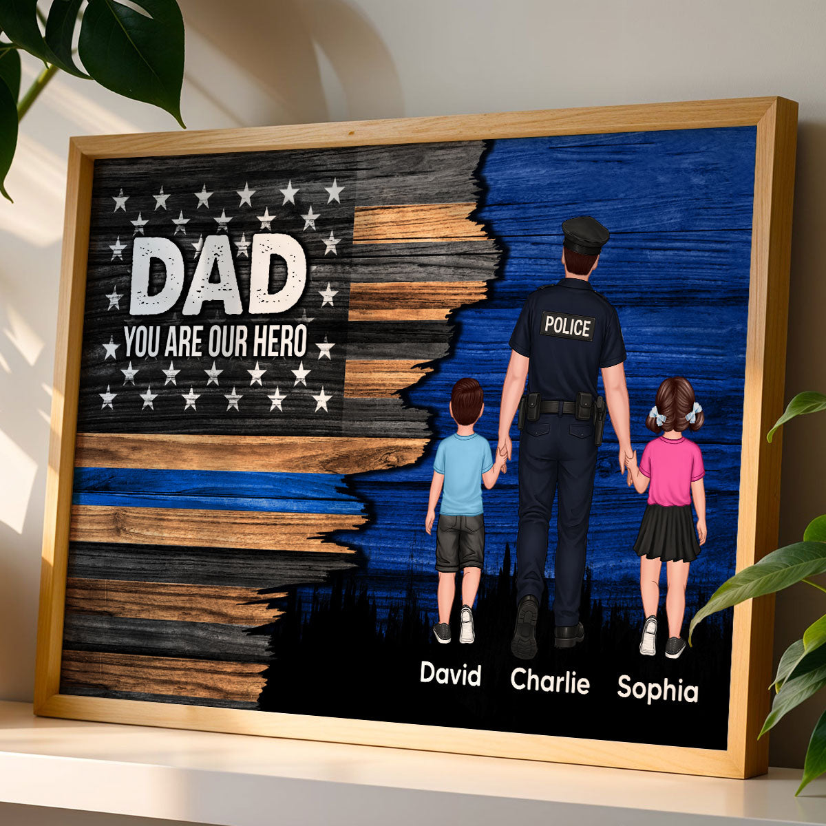 Police Sheriff Deputy Half Thin Blue Line Flag Dad Grandpa - Personalized Poster - Father's Day Gift For Dad, Grandpa