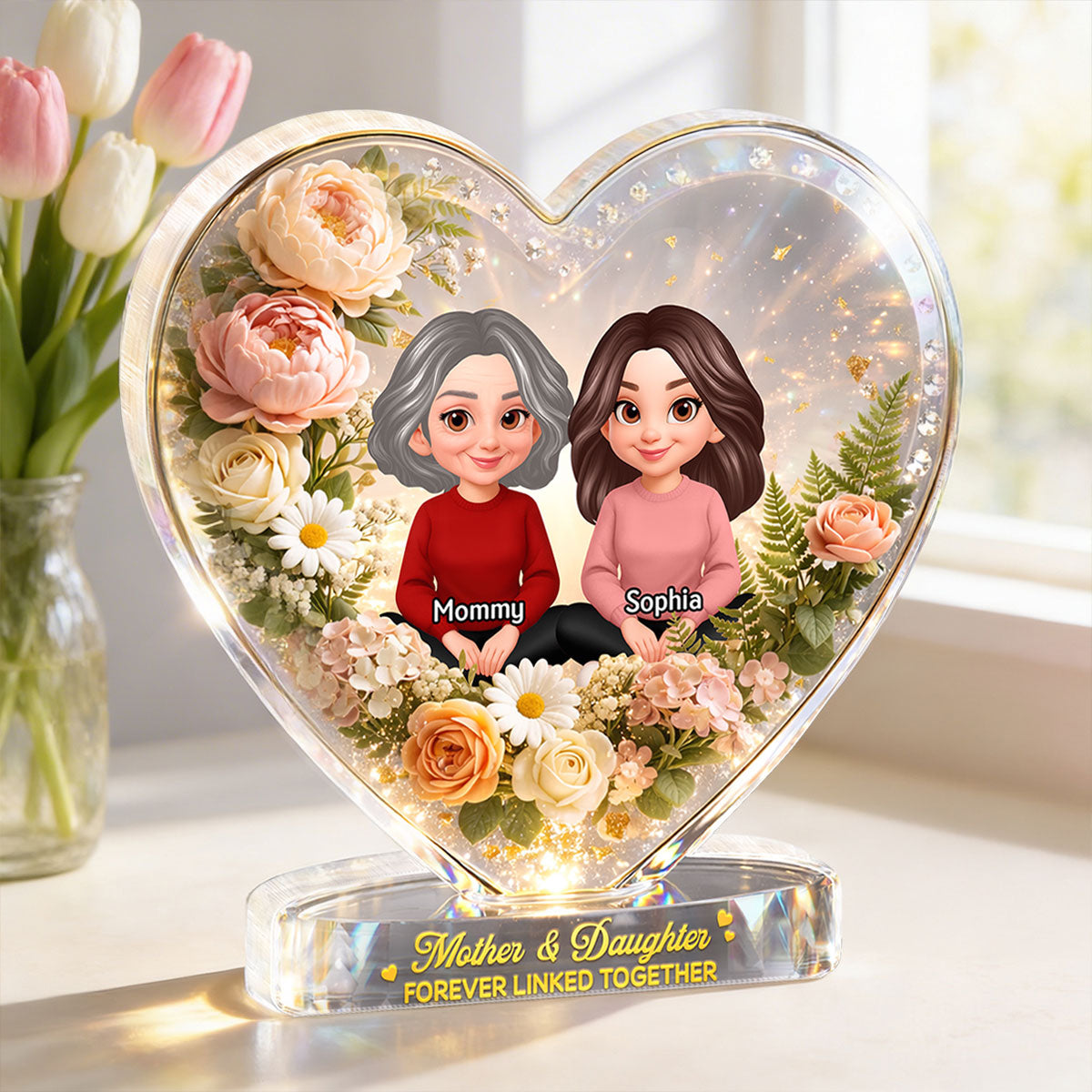 Mother and Daughters Sons Forever Linked Together - Personalized Acrylic Block Plaque - Heartfelt Mother's Day Gift for Mom, Wife