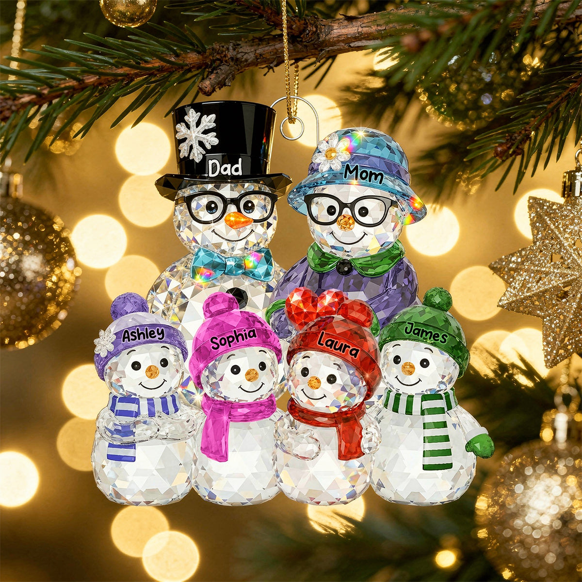 Dad Mom And Kids Pattern Crystal - Personalized Acrylic Ornament - Heartwarming Christmas Gift For Family