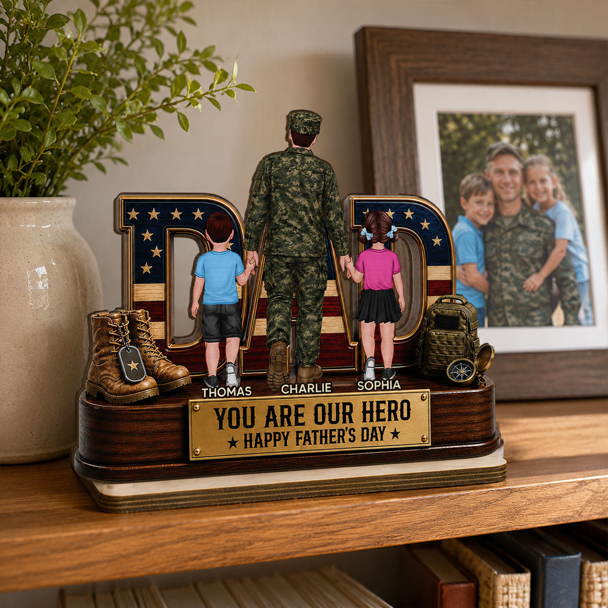 Nation Flag Military Dad You Are Our Hero - Personalized 2-Layered Wooden Plaque -  Gift For Dad, Husband