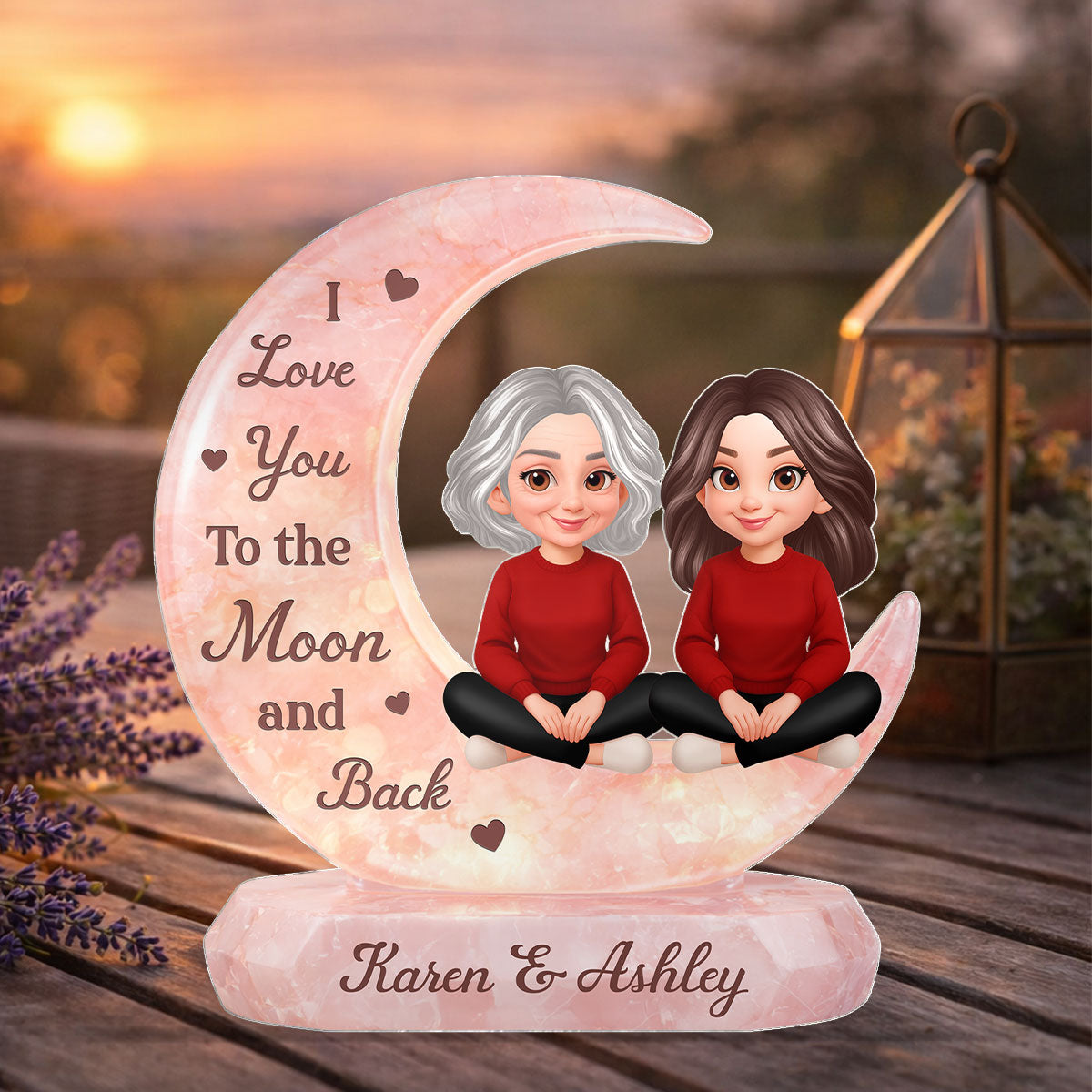 I Love You To The Moon Mom And Daughter - Personalized Acrylic Block Plaque - Heartfelt Gift For Mom, Grandma