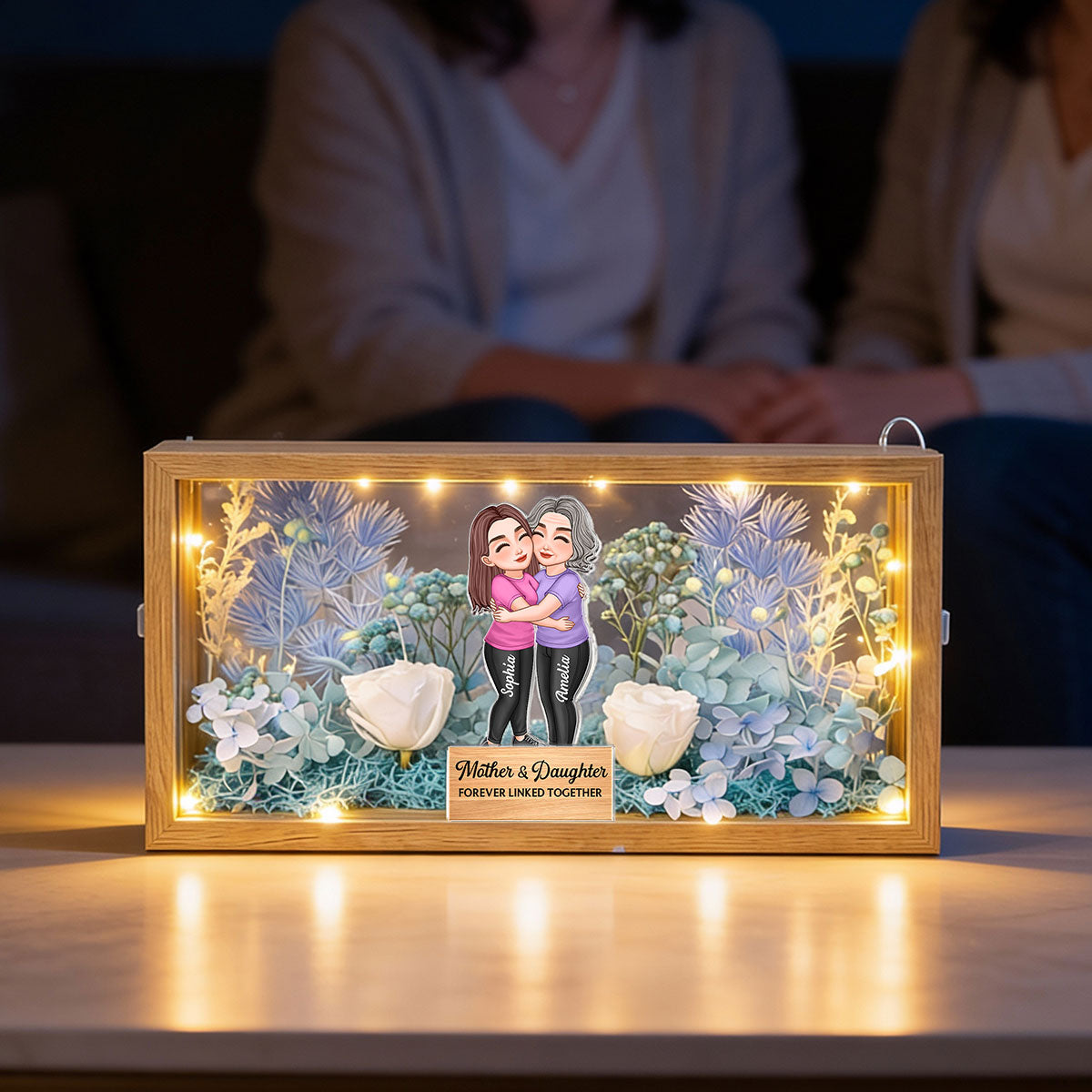 Mom & Daughter Forever Linked Together - Personalized DIY Flower Shadow Box LED Night Light - Gift For Mom, Daughter