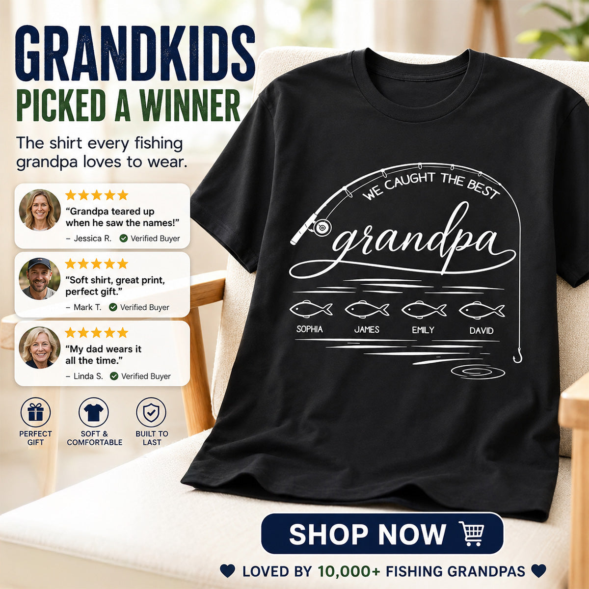 Fishing Dad Grandpa Best Catch Outline Style - Personalized Shirt