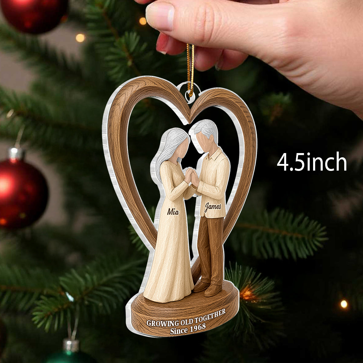 Couple Wedding Wooden Figurines - Personalized Acrylic Ornament - Heartwarming Christmas Gift For Him, For Her, For Couple